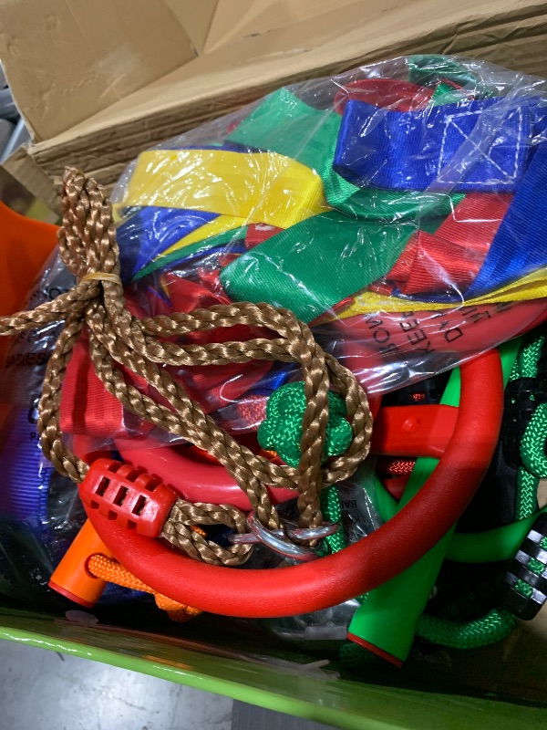 Photo 1 of Ninja Warrior Obstacle Course for Kids Outside-Ninja Slackline 52ft with 11 Durable Obstacles-Climbing Net,Wheel, Warrior Gymnastics & Monkey Bars,Slack Lines for Backyard for Kids.