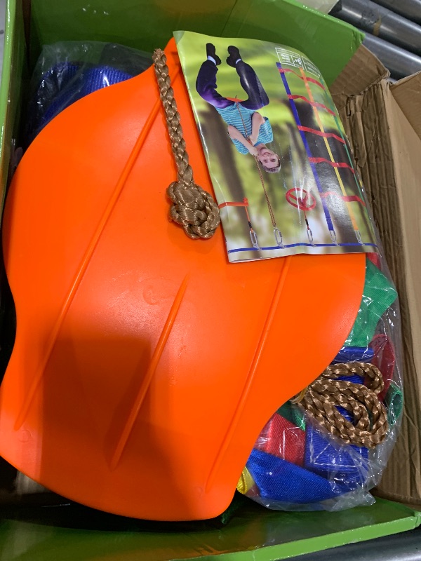 Photo 1 of Ninja Warrior Obstacle Course for Kids Outside-Ninja Slackline 52ft with 11 Durable Obstacles-Climbing Net,Wheel, Warrior Gymnastics & Monkey Bars,Slack Lines for Backyard for Kids.