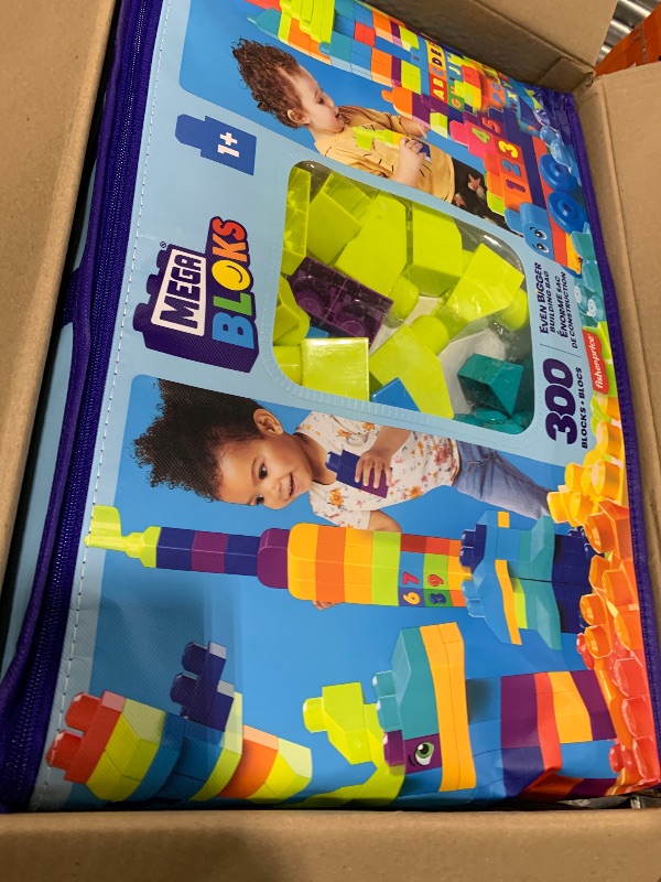 Photo 1 of MEGA BLOKS First Builders Toddler Blocks Toys Set, Even Bigger Building Bag with 300 Pieces and Storage, Blue, Ages 1+ Years