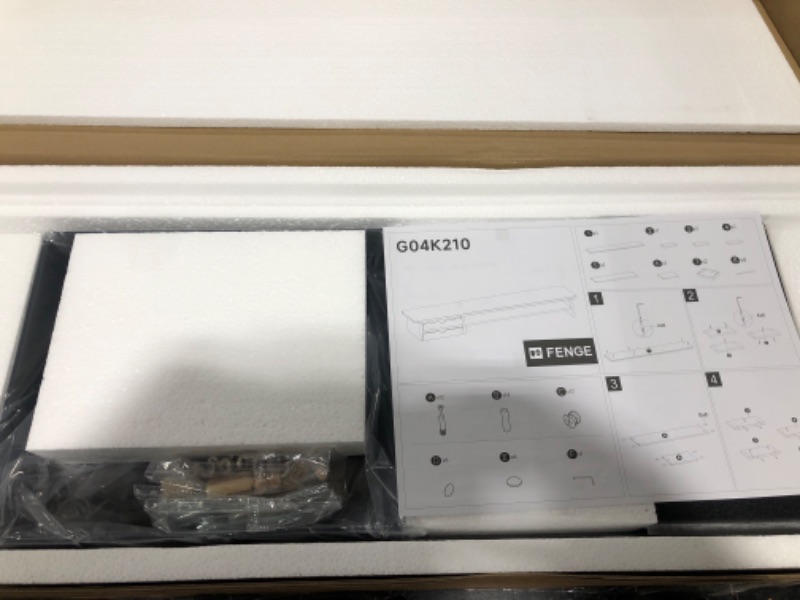 Photo 1 of Fenge Monitor Stand, Dual Monitor Riser, 42.5inch Large Desk Computer Monitor Stand Riser with Drawer, 2 Tier Wood & Acrylic Desktop Organizer for Computer, Laptop, Printer, TV Screen Riser