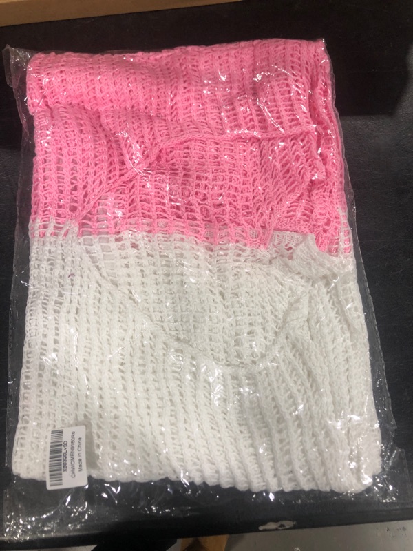 Photo 2 of  PINK & WHITE NOT PINK & RED Spmor Women Summer Bathing Suit Cover Ups for Beach Pool Swimwear V Neck Crochet Dress Pink+White one size