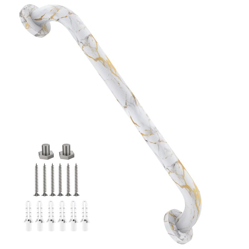 Photo 1 of White Gold Marble Shower Grab Bar 16 Inch-1“ Diameter, Zepolu Stainless Steel Safety Bar Wall Mount grab bar, Bathroom Balanced Handrail Shower Support Assist Handle for Elderly Senior Handicap Injury