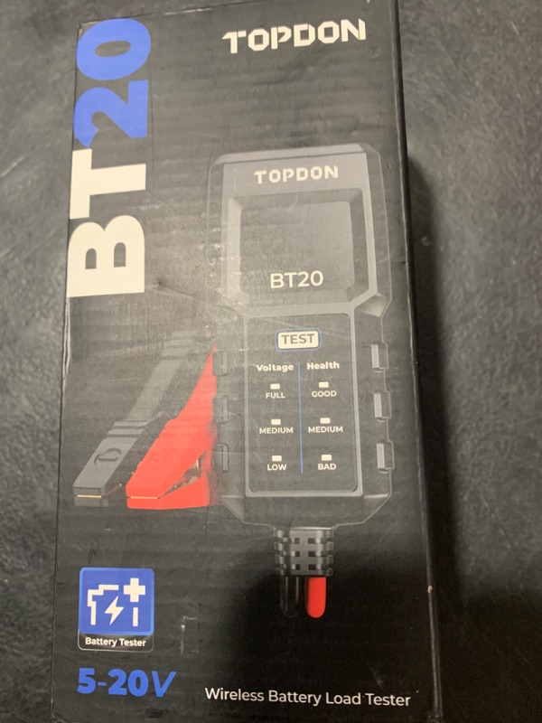 Photo 2 of 12V Car Battery Tester, TOPDON BT20 Battery Load Tester 100-2000CCA, Cranking&Charging Test via App, Record Voltage History, Automotive Battery Analyzer&Checker for Car Truck SUV Boat