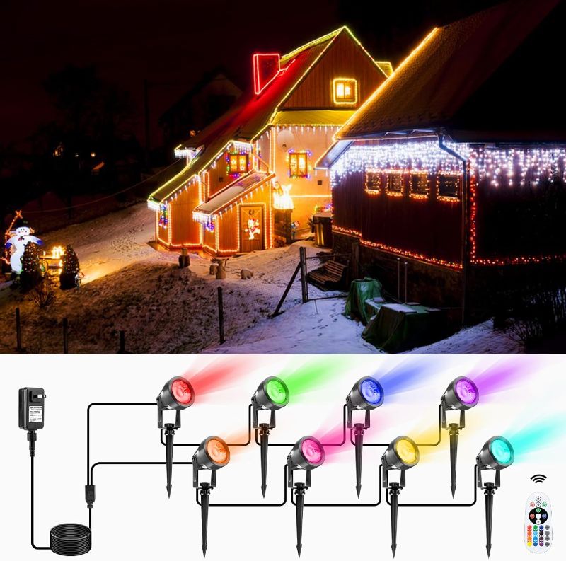 Photo 1 of VOLISUN Halloween Landscape Color Changing Spotlights RGB Landscape Lights with Transformer 7 Multicolored Hallween Outdoor Uplights Waterproof IP65 for Patio Gate Walkway Pool Garden Yard Driveway