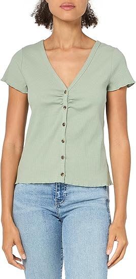 Photo 1 of UNIONBAY Women's Maris Rib Knit Button Front V-Neck Top M