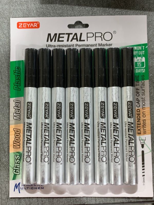 Photo 2 of ZEYAR Permanent Markers, Bullet Tip, Aluminum Barrel, Waterproof and Smear-Proof, Quick Drying ink- Great on Plastic,Wood,Stone,Metal and Glass for Doodling and Marking (8 Black Color)