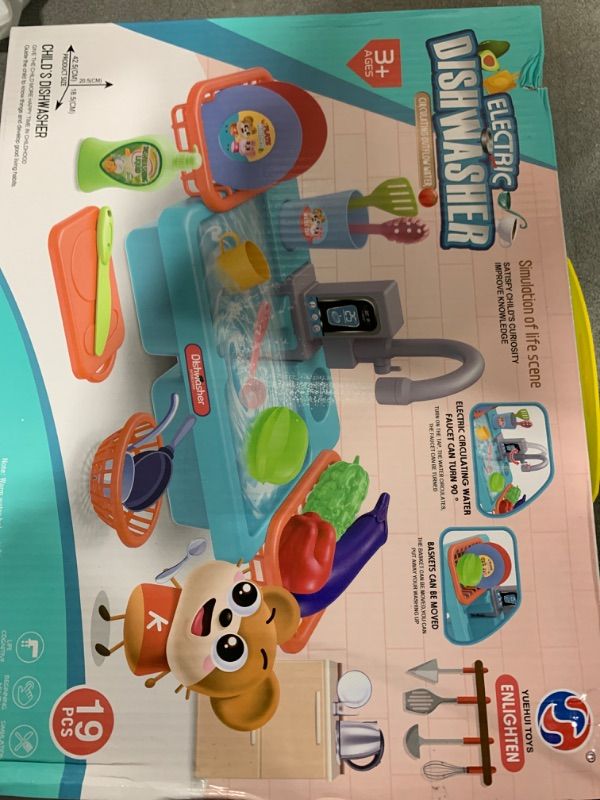 Photo 2 of Play Kitchen Sink Toy Set with Real Faucet, Interactive Children Electric Dishwasher Playing Toy and Play Dishes - Pretend Play Toys for Boys and Girls