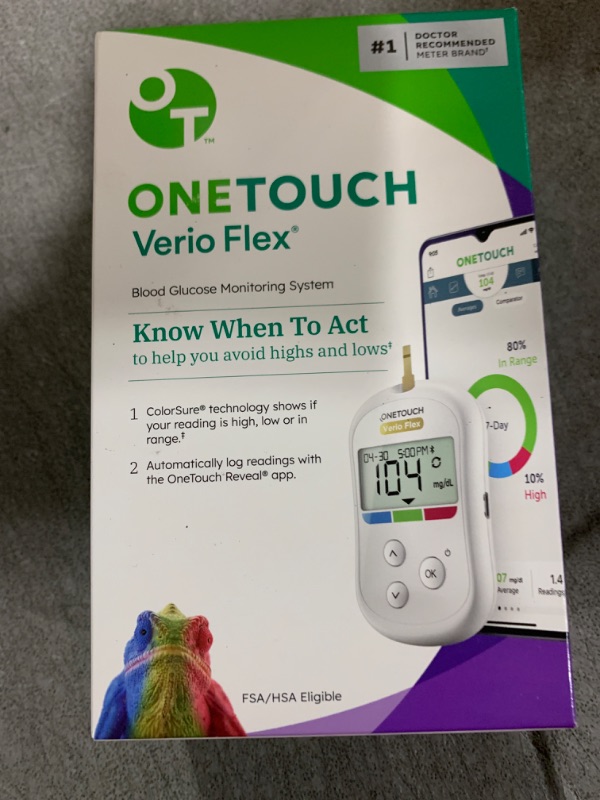 Photo 2 of OneTouch Verio Flex Blood Glucose Meter For Sugar Test Kit | Includes Blood Glucose Monitor, Lancing Device, 10 Sterile Lancets, and Carrying Case