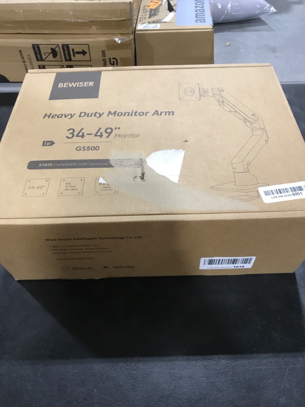 Photo 1 of BEWISER Heavy Duty Monitor Arm Ultrawide Monitor Mount for 34-49 inches and New 57 inches Screens,Weight Capacity Up to 44 lbs,Full Motion Height Swivel Adjustable Monitor Arm(White)