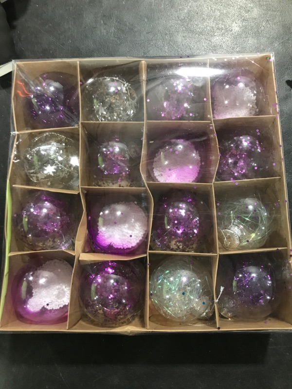 Photo 1 of 16PCS Clear Purple Christmas Balls Ornaments, 3.15 inch Shatterproof Christmas Balls with Filler, Christmas Decorative Hanging Ornaments Set for Xmas Tree/Party/Holiday (Purple)