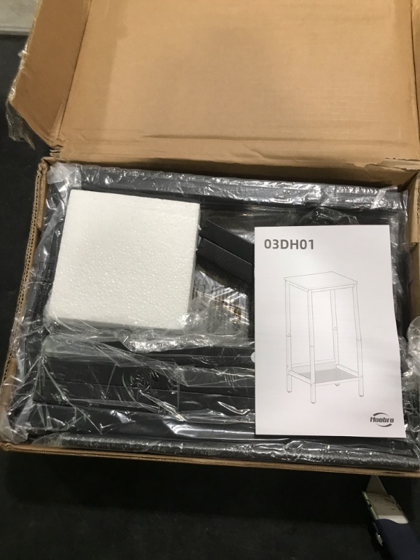 Photo 1 of HOOBRO Tall Side Table, Industrial End Telephone Table with Adjustable Mesh Shelves, Small Entryway Table, Laptop Table for Office, Hallway, Living Room, Rustic Brown and Black BF03DH01