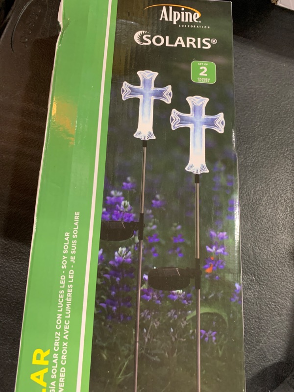 Photo 2 of Alpine Corporation 34" Tall Outdoor Solar Powered Cross Pathway Light Stakes (Set of 2)