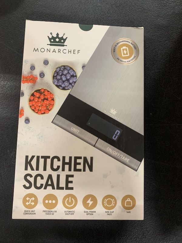 Photo 2 of Monarchef Digital Food Scale for Kitchen, Baking, Cooking, and Meal Prep, 10 Unit Measurements, 22 lb Weight Capacity, Stainless Steel Top, Dual Power Option, 15 Features