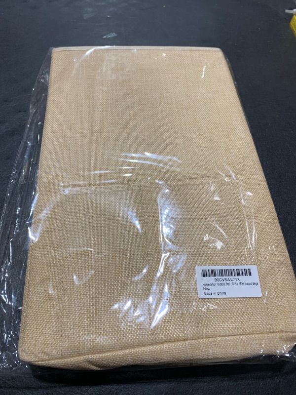 Photo 1 of HomeHarborr Foldable Stair Baskets, Smart Stair Step Storage Organizer with White Handles for Carpeted and Wooden Stairs - [16" L x 9.8" W x 16" H] (Natural Beige)