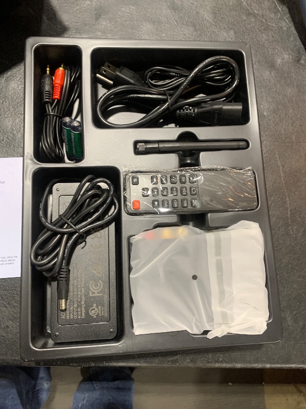 Photo 1 of Home Amplifier Stereo Receiver, 100Wx2 Mini 2 Channel Digital Audio Power Amplifier, HiFi Class D Headphone Amp, w/RCA/Coaxial/Mic/Optical Input, with DC 24V Power Adapter and RGB Light