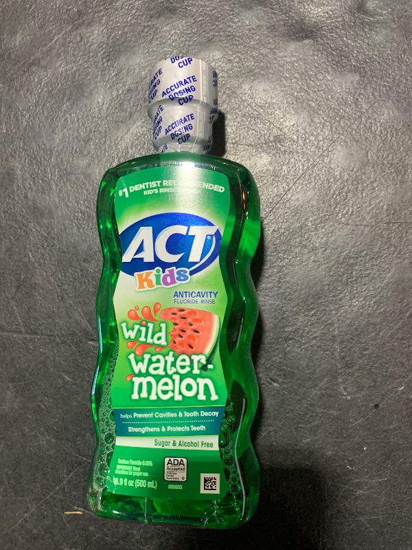 Photo 1 of ACT Kids Anticavity Fluoride Rinse Wild Watermelon 16.9 fl. oz. Accurate Dosing Cup, Alcohol Free