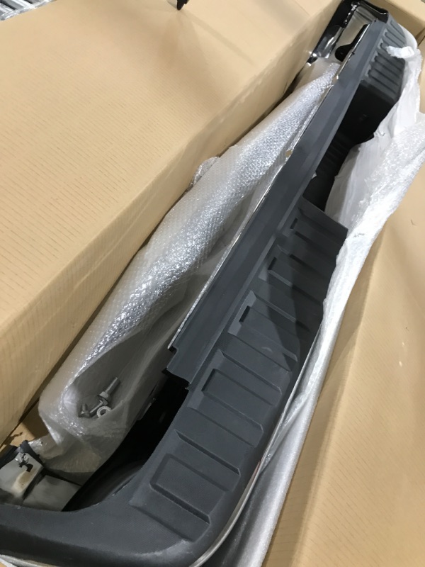 Photo 1 of KYX Rear Bumper Compatible for 2014-2018 Chevy Chevrolet Silverado GMC Sierra 1500, Chrome Rear Step Bumper with Corner Steps and Sensor Hole, Without Dual Exhaust Cut-Outs, Replacement for GM1103175