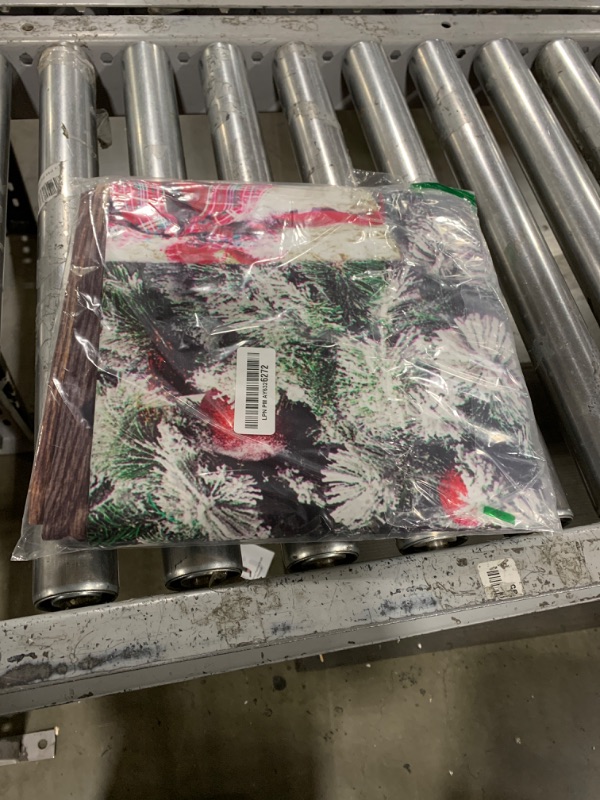 Photo 1 of Alltten 7X5FT Christmas Photo Backdrop Rustic Barn Wood Door Christmas Backdrop Christmas Tree Gifts Decor Background Family Xmas New Year Party Supplies F103