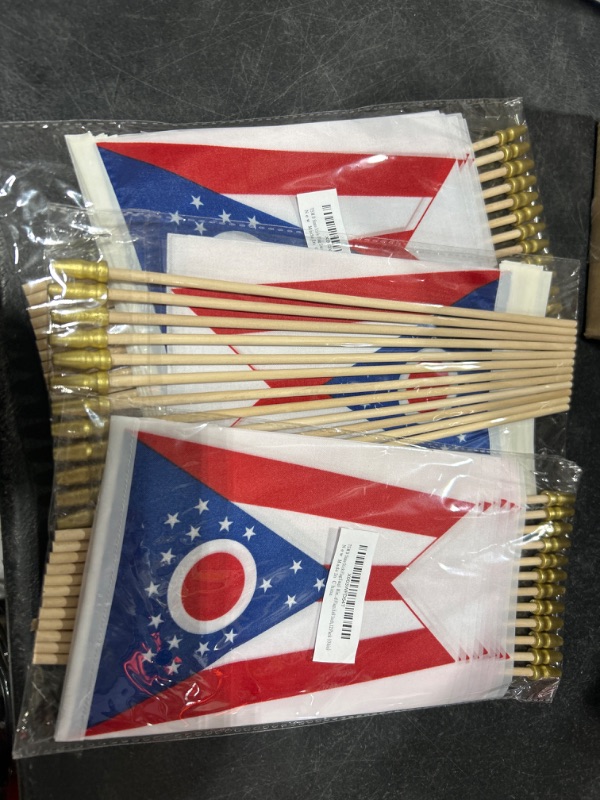 Photo 2 of TSMD Ohio OH State Flag on Wood Stick Small Mini Hand Held Flags,5x8 Inch,12 Pack 3 Pack 