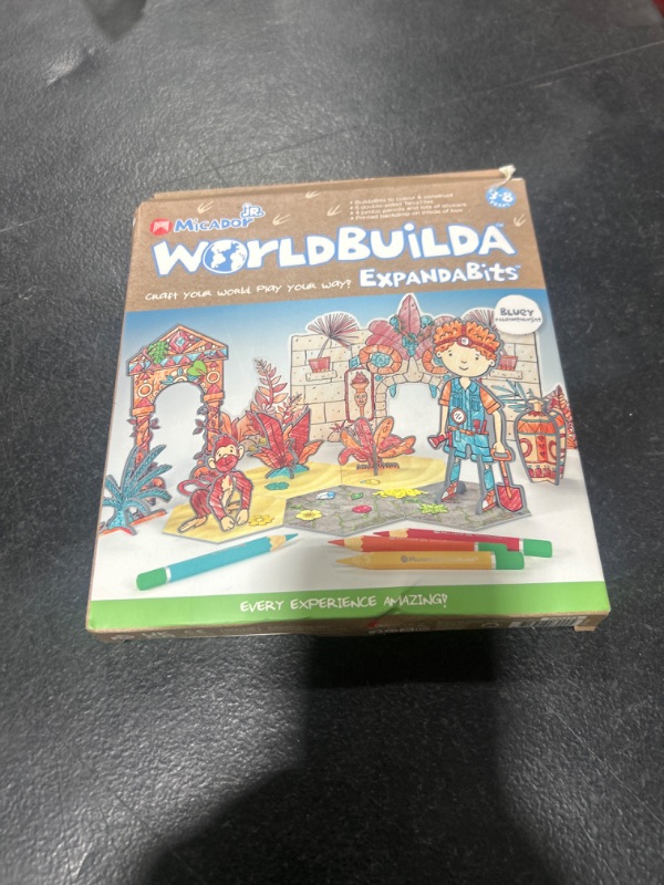 Photo 2 of Micador jR. WorldBuilda ExpandaBits, Bluey The Paleontologist - Die Cut Shapes, Characters + Stickers + 4 Color Pencils - Color + Build + Play - Motor Skills, Creative Play - FSC Certified - Ages 3+