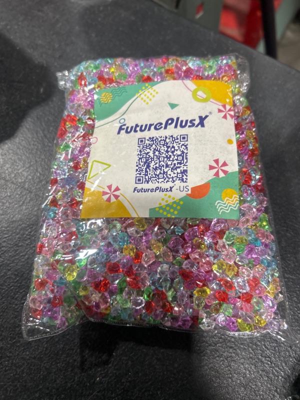 Photo 2 of FUTUREPLUSX 5000PCS Colorful Fake Ice Rocks, 0.2" x 0.28", 1LB Mini Acrylic Crushed Ice Rocks Plastic Gems for Party Table Scatter Wedding Food Display