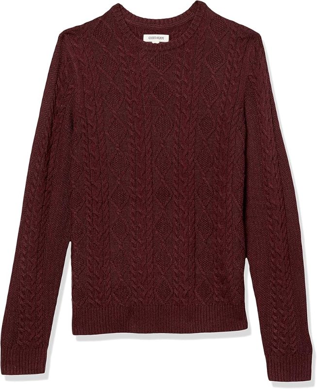 Photo 1 of Goodthreads Men's Soft Cotton Cable Stitch Crewneck Sweater, Burgundy, Medium