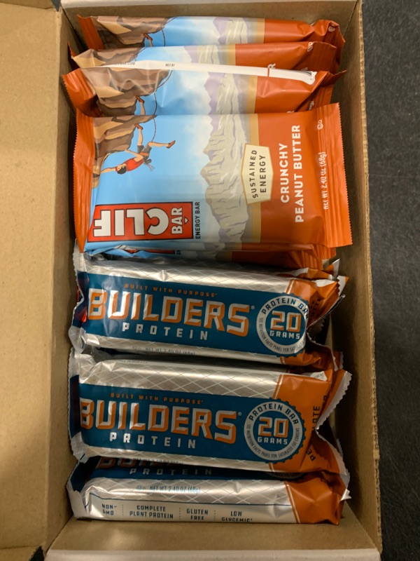 Photo 2 of CLIF BAR and CLIF Builders - Variety Pack - Crunchy Peanut Butter and Chocolate Peanut Butter - Energy Bars and Protein Bars - Non-GMO - Plant Based - 2.4 oz. (14 Count)