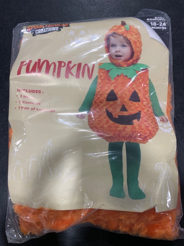 Photo 2 of Spooktacular Creations Halloween Furry Pumpkin Costume for Baby and Toddler, Cute Pumpkin Outfit with Hood for Halloween Costume Cosplay Parties 18-24MONTHS