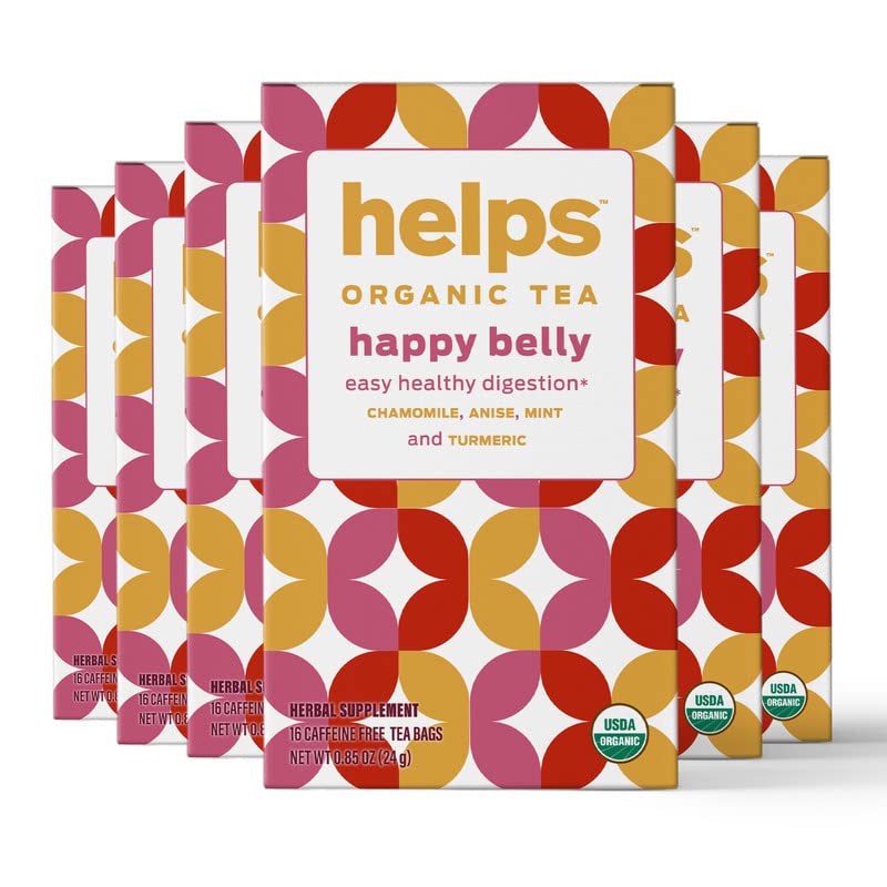 Photo 1 of HELPS TEAS | Helps Happy Belly | Organic Digestive herbal Tea With Green Anise, Chamomile, Mint, Turmeric And Natural Stevia that relieves digestive disconfort | 16 Tea Bags - Pack of 6 |
