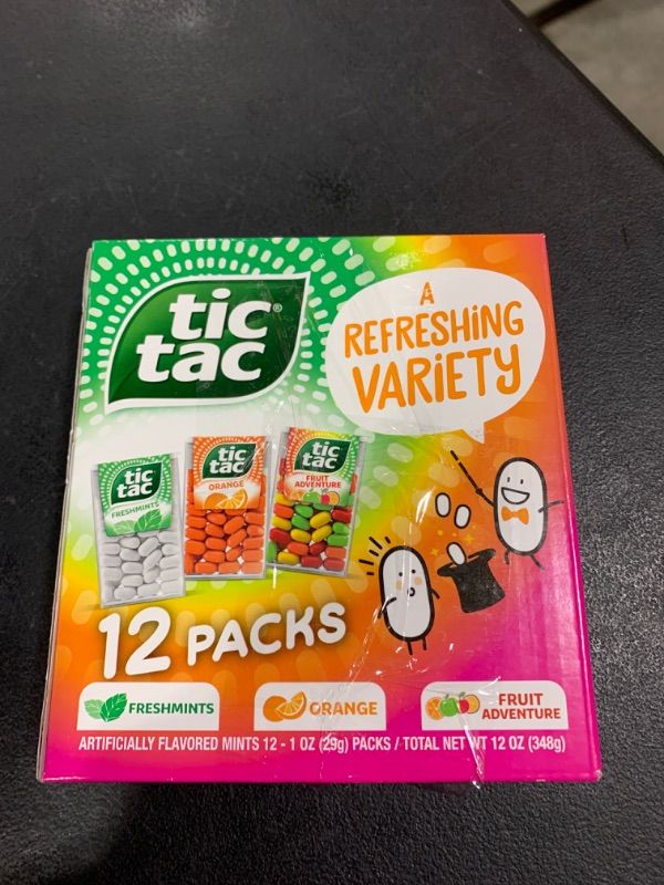 Photo 2 of EXP 01/07/2025 Tic Tac Flavor Variety Pack, 12 Count, On-the-Go Refreshment, Stocking Stuffers, 1 oz Each