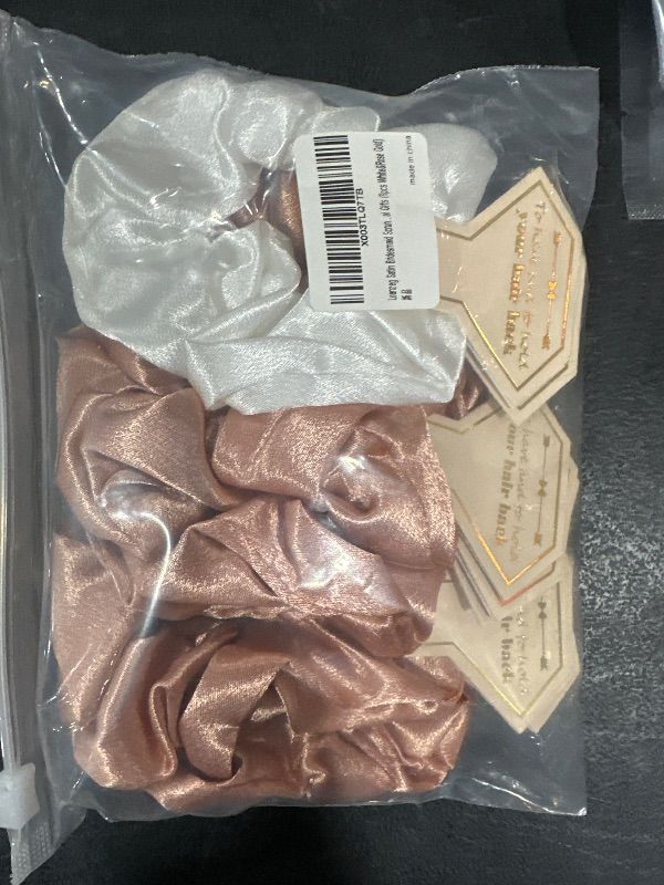 Photo 1 of Loanzeg Satin Bridesmaid Scrunchies Bachelorette Hair Ties Set of 8 Bridal Shower No Damage Hairties ideas Gift for Wedding Party Favors Bridesmaid Proposal Gifts (8pcs White&Rose Gold)