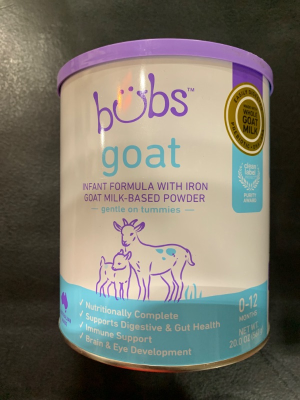 Photo 1 of Bubs Whole Goat Milk Formula with Iron, Goat Milk-Based Powder, for Infants 0-12 Months, Made with Non-GMO Goat Milk, 20 oz exp date 07/16/2026
