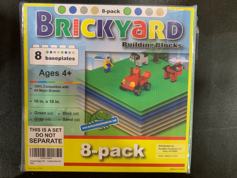 Photo 2 of Brickyard Building Blocks Lego Compatible Baseplate - Pack of 8 Large 10 x 10 Inch Base Plates for Toy Bricks, STEM Activities & Display Table - Green, Blue, Gray, Sand