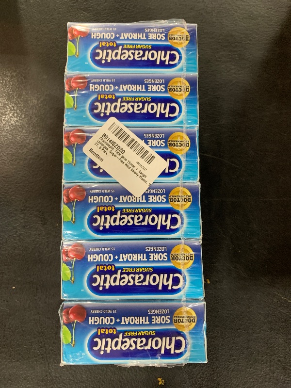 Photo 1 of Chloraseptic Total Sore Throat + Cough Lozenges, Sugar-Free Wild Cherry Flavor, 15 CT, 6 Pack