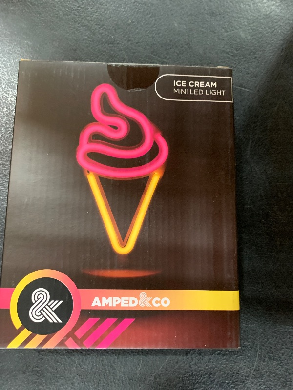 Photo 2 of Amped & Co Ice Cream Desk Light, Mini LED Neon Collection, Night Lite Novelty Room Decor, Battery Powered, 8 inches, Neon Signs Pink and Yellow ice Cream