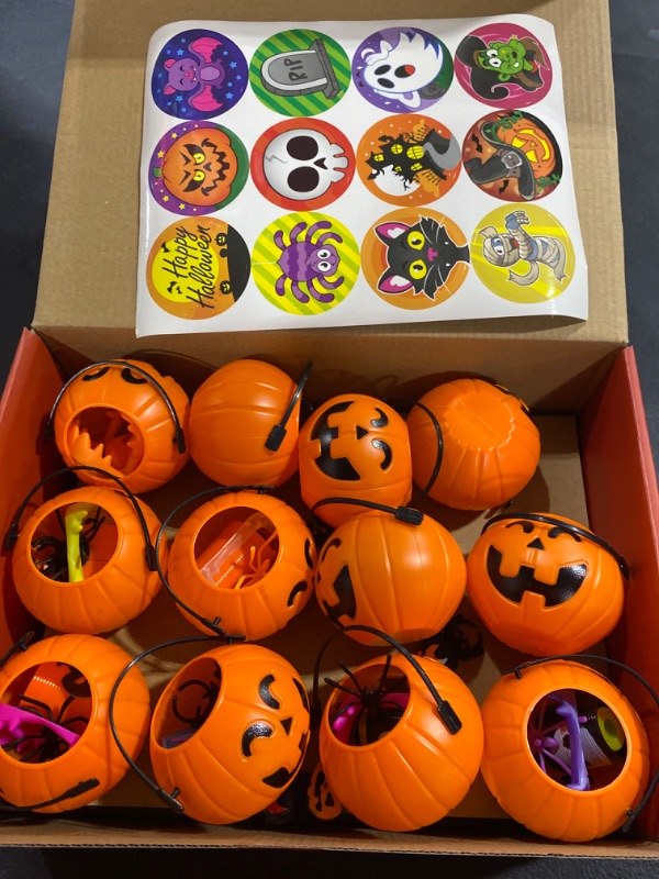 Photo 1 of 192 PCS Halloween Party Favors For Kids, 24 Pack Prefilled Halloween Pumpkins With Toys Halloween Toys Bulk for Halloween Party School Classroom Prizes Rewards Trick or Treats Gifts