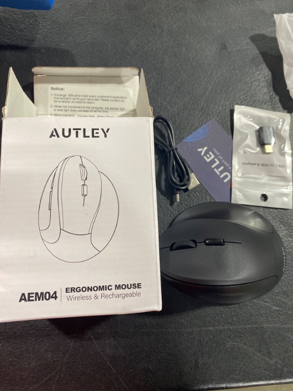 Photo 2 of AUTLEY Ergonomic Mouse Wireless, 2.4G Rechargeable Vertical Mouse for Medium Large Hands, Carpal Tunnel Mouse with Low Power Warning, Pinky Rest, 800 to 4000 DPI for Laptop, PC, Computer, Matte Black