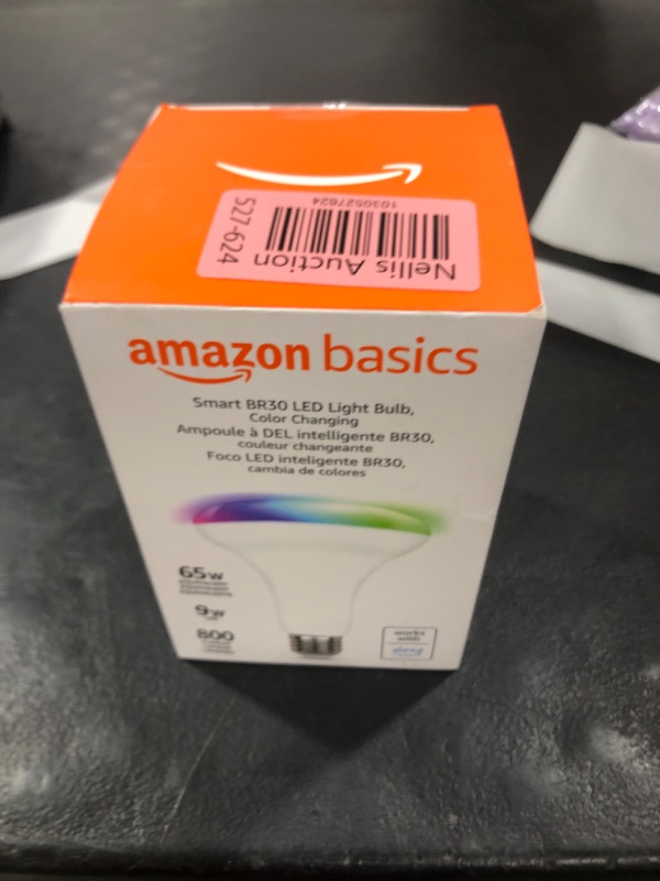 Photo 1 of Amazon Basics Smart BR30 LED Light Bulb, Color Changing, 60W Equivalent, 800LM, Works with Alexa Only, 2.4 GHz Wi-Fi, No Hub Required, 1-Pack
