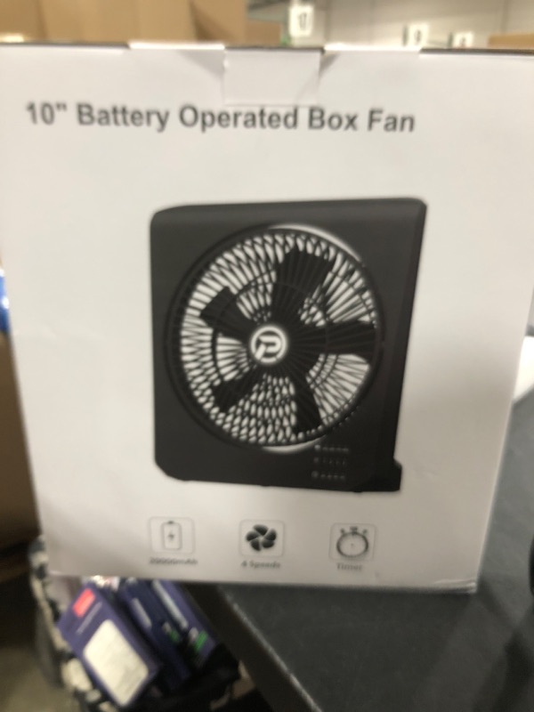 Photo 3 of 10" Battery Operated Table Fan, 20000mAh Rechargeable Box Fan - Portable Desk Fan with 4 Speeds & 4 Timer Setting 55 Hrs Work for Travel Camping Bedroom Outdoor & Indoor Hurricane Emergency