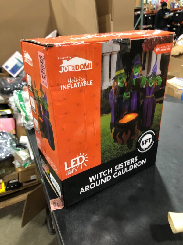 View 2 of Joiedomi 6 FT Tall Halloween Inflatables Three Witch Around Cauldron with Flame Light Inflatable Yard Decoration Blow Up Inflatables with Build-in LEDs for Halloween Party Indoor, Outdoor Decorations