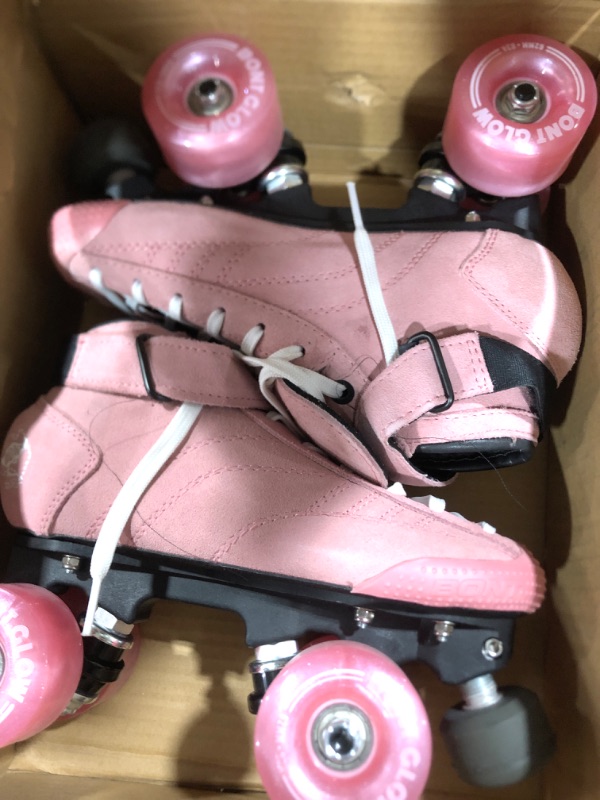 Photo 1 of SZ 3.5 Bont Skates - Prostar Bubblegum Pink Suede Professional Roller Skates with Glow Light Up Led Wheels - Indoor and Outdoor - Roller Skate - Rollerskates (3.5)