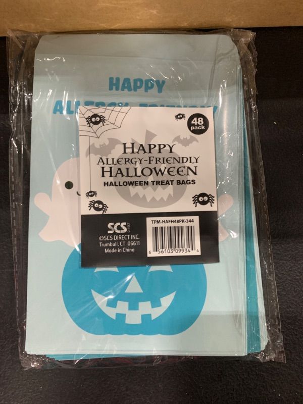 Photo 2 of 48-Pack Happy Allergy-Friendly Halloween Treat Bags- 3 Teal Pumpkin Designs(16 Each)-Paper Goody Bags for Trick-or-Treaters, Parties, School Events- Party Favors That Spread Allergy Awareness, 5" x 7"