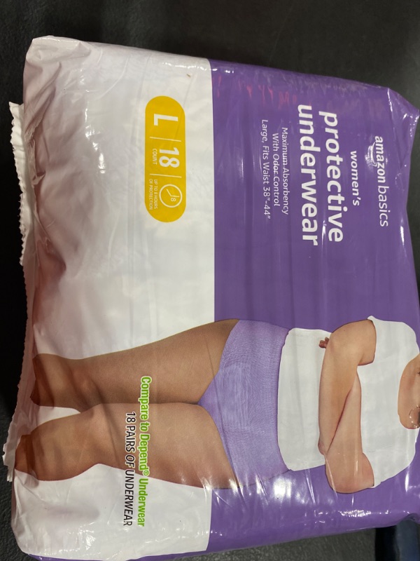 Photo 2 of Amazon Basics Incontinence & Postpartum Underwear for Women, Maximum Absorbency, Large, 18 Count, Lavender (Previously Solimo)