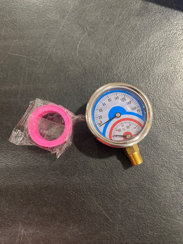 Photo 2 of MEANLIN MEASURE 0-160Psi Stainless Steel Thermal Pressure Gauge 30-250? 1/4" NPT 2.5" FACE DIAL Liquid Filled Pressure Gauge, with 1/4" x 1/2" NPT and 1/4" x 3/8" NPT Hex Bushing, Lower Mount