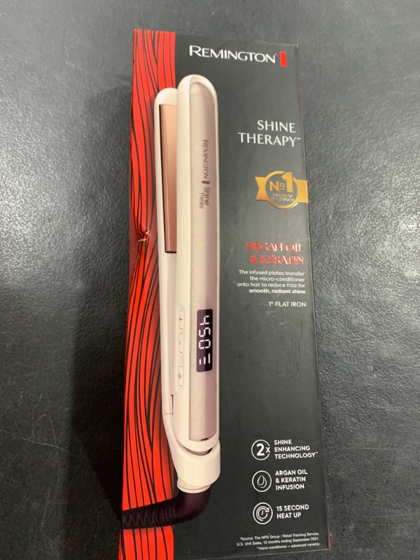 Photo 2 of Remington Shine Therapy 1” Flat Iron, Argan Oil & Keratin Plate Hair Straightener