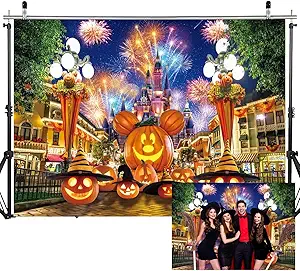 Photo 1 of 10X8FT Halloween Theme Photography Backdrop Night Street Terror Pumpkin Background Castle Fireworks Halloween Party Decoration Banner DH-713