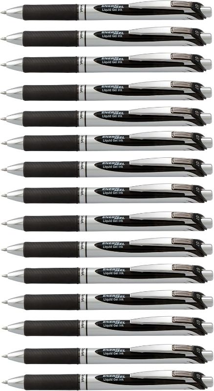 Photo 1 of Pentel EnerGel RTX Deluxe Retractable Liquid Gel Pen, Medium Line, 0.7mm Metal Tip, Black Ink, Silver Barrel (Bulk Lot of 15) (BL77-A)
