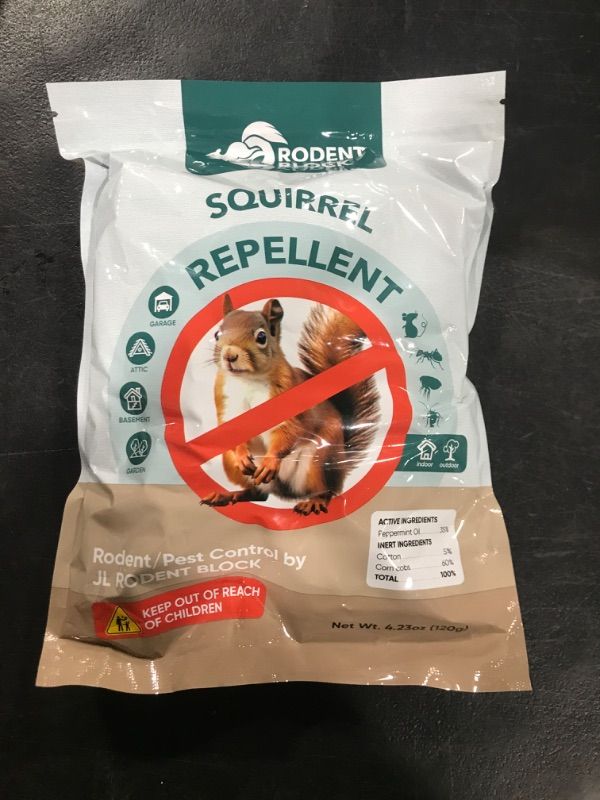 Photo 1 of JL Rodent Block Squirrel Repellent Pouch 6-Pack - Powerful Against Mice, Racoons, Chipmunks, Snakes, Mosquitos, Ants. All Natural Ingredients, Refillable Mesh Bag & Carabiner for Hanging