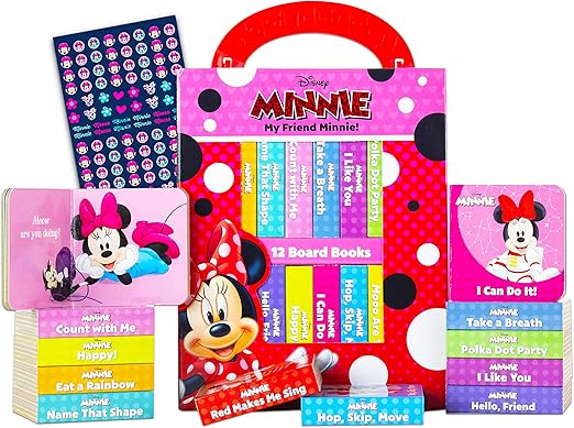 Photo 1 of Disney Minnie Mouse Board Books Set Toddlers Babies Bundle ~ Pack of 12 Chunky My First Library Board Book Block with Stickers (Minnie Mouse Books for Infants)