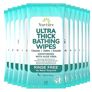 Photo 1 of Nurture XL Ultra Thick Body Wipes for Adults w/Aloe | 120 Extra Large Disposable Cloth Wet Cleansing No Rinse Bathing Washcloths, Waterless Shower | Bath Wipe for Women, Men & Elderly